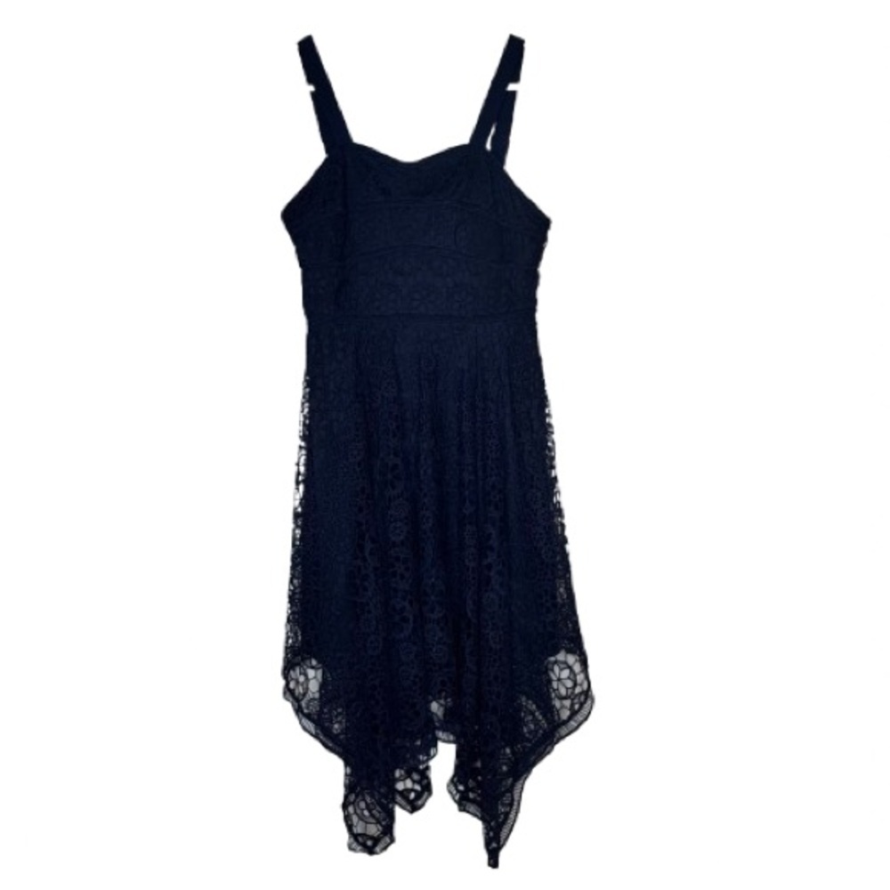 I:NA Navy Lace Handkerchief Asymmetrical Hem Lace Dress Embroidered medium M